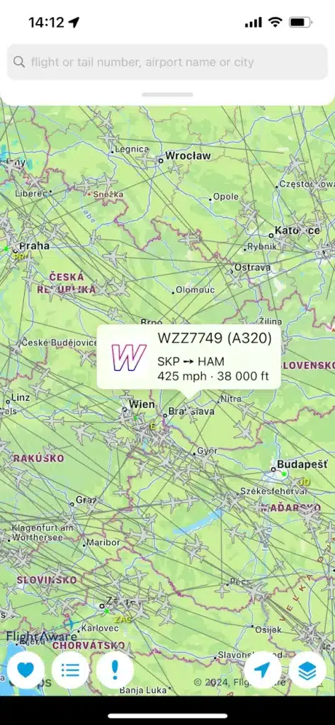 Flightaware - sledovanie polohy letu
