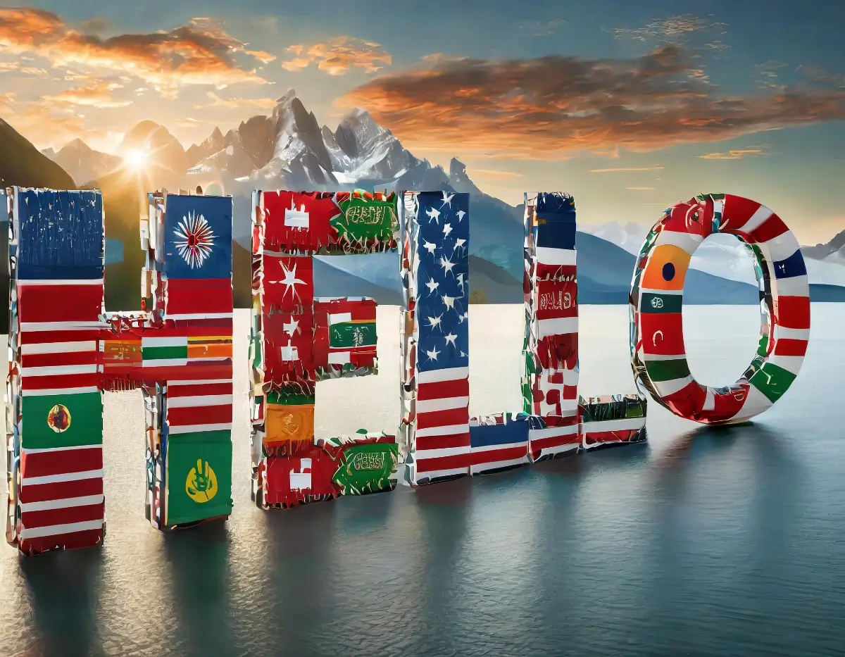 Nadpis Hello zložený z vlajok