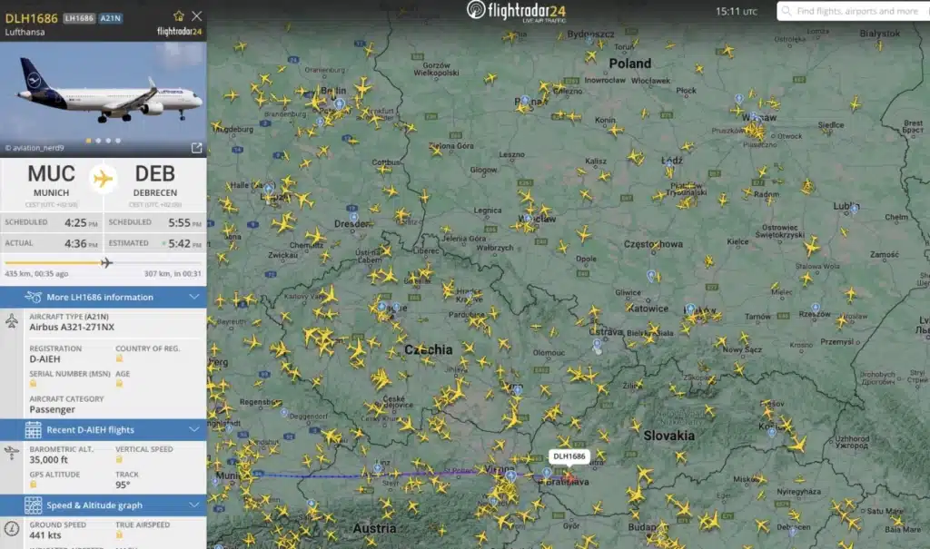 Sledovanie letu cez flightradar